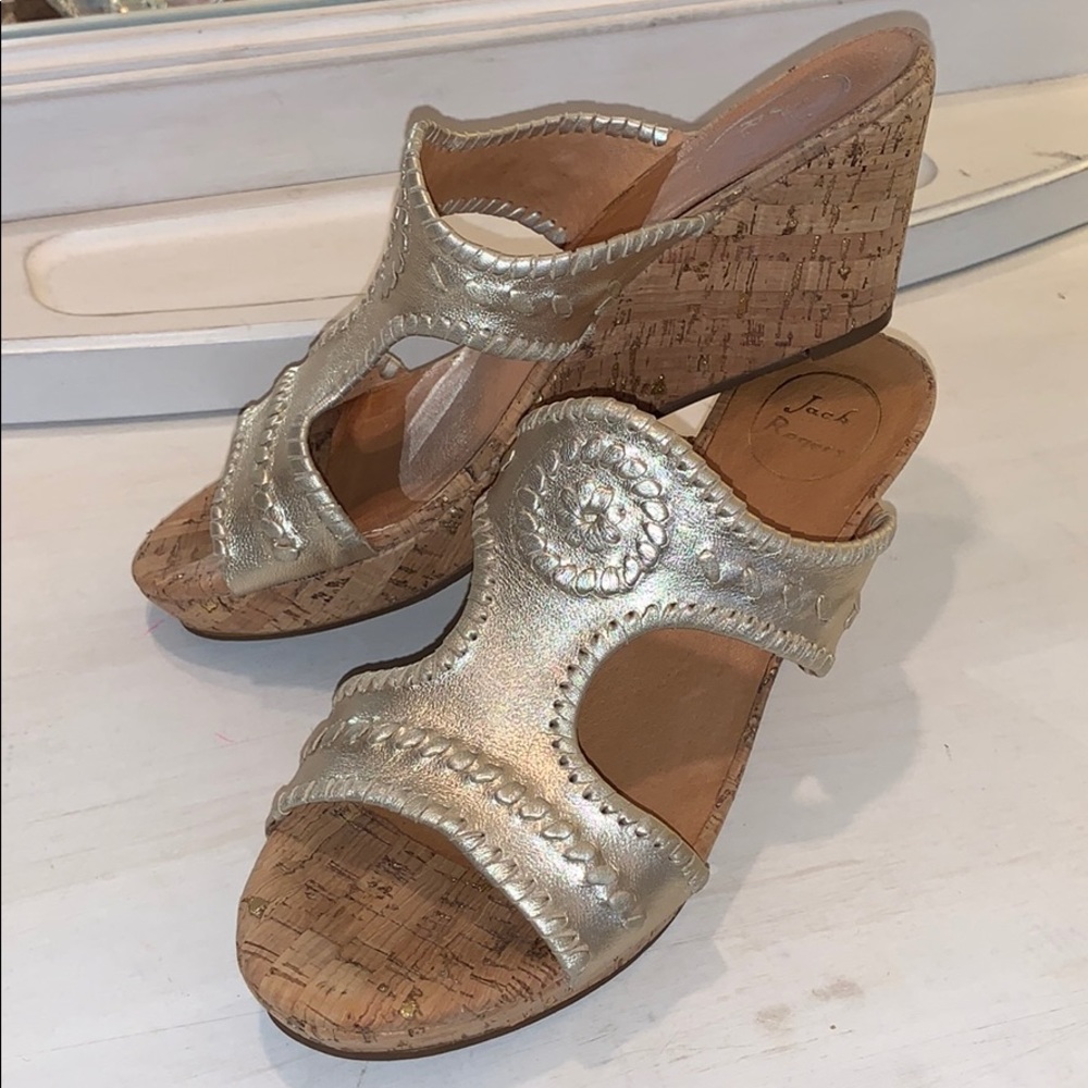EUC Jack Rogers Gold Cork Wedges Size 11